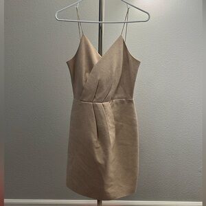 L’Agence 100% pur amour, sweetheart, spaghetti strap, tan dress, 100% silk lined